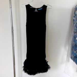 COPY - Alice and Olivia black dress with bow and feather detail at hem.